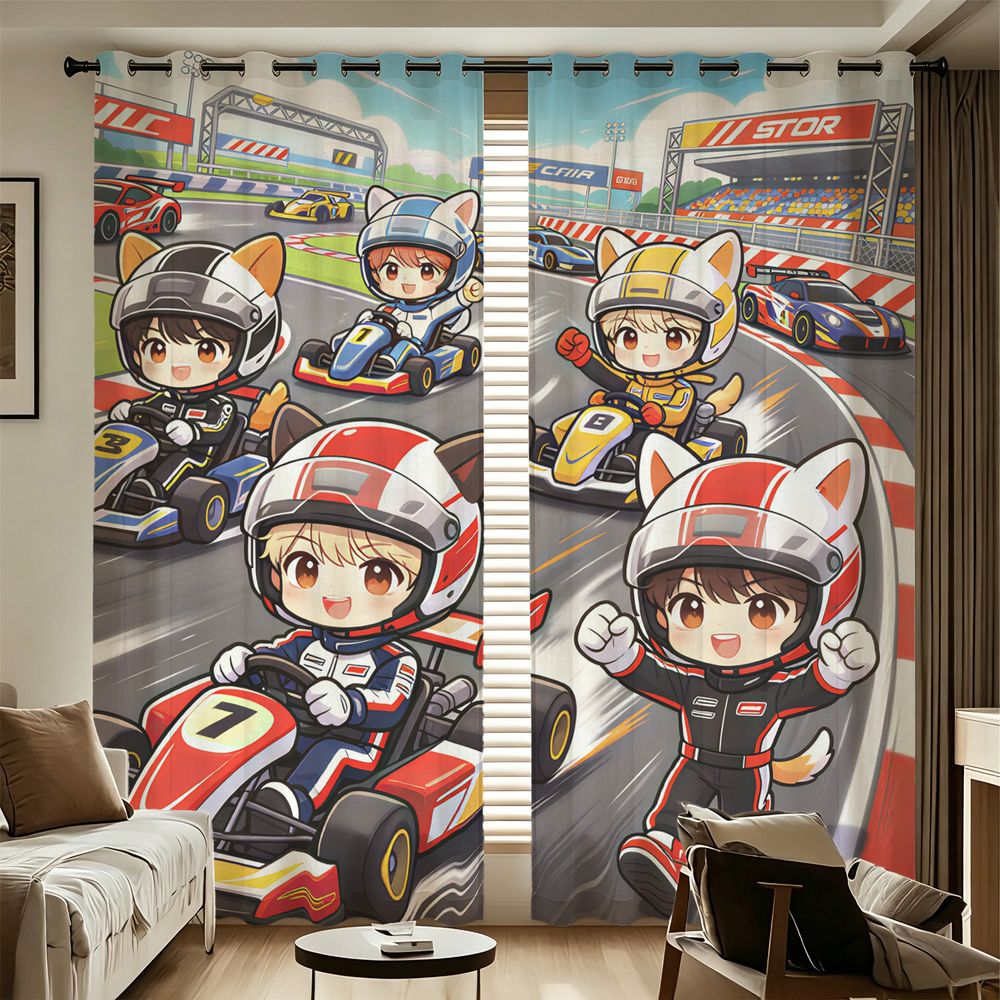 Decor Kart Lighting - Kart Racing Cartoon Digital Print Curtains