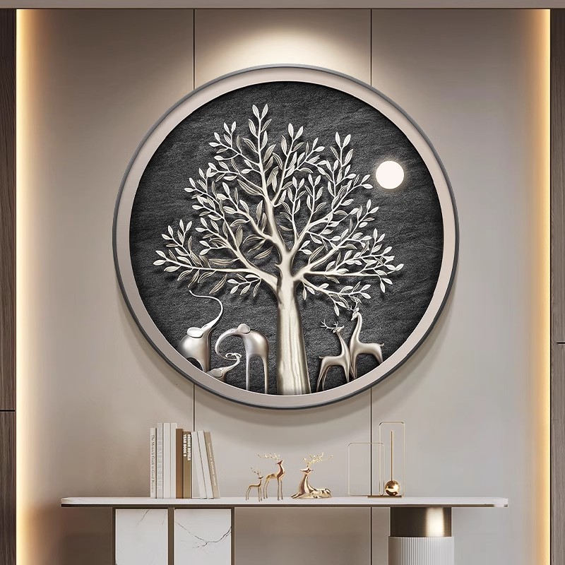 Elements Lighting Decor - Elephant-themed circular porch decorative painting featuring