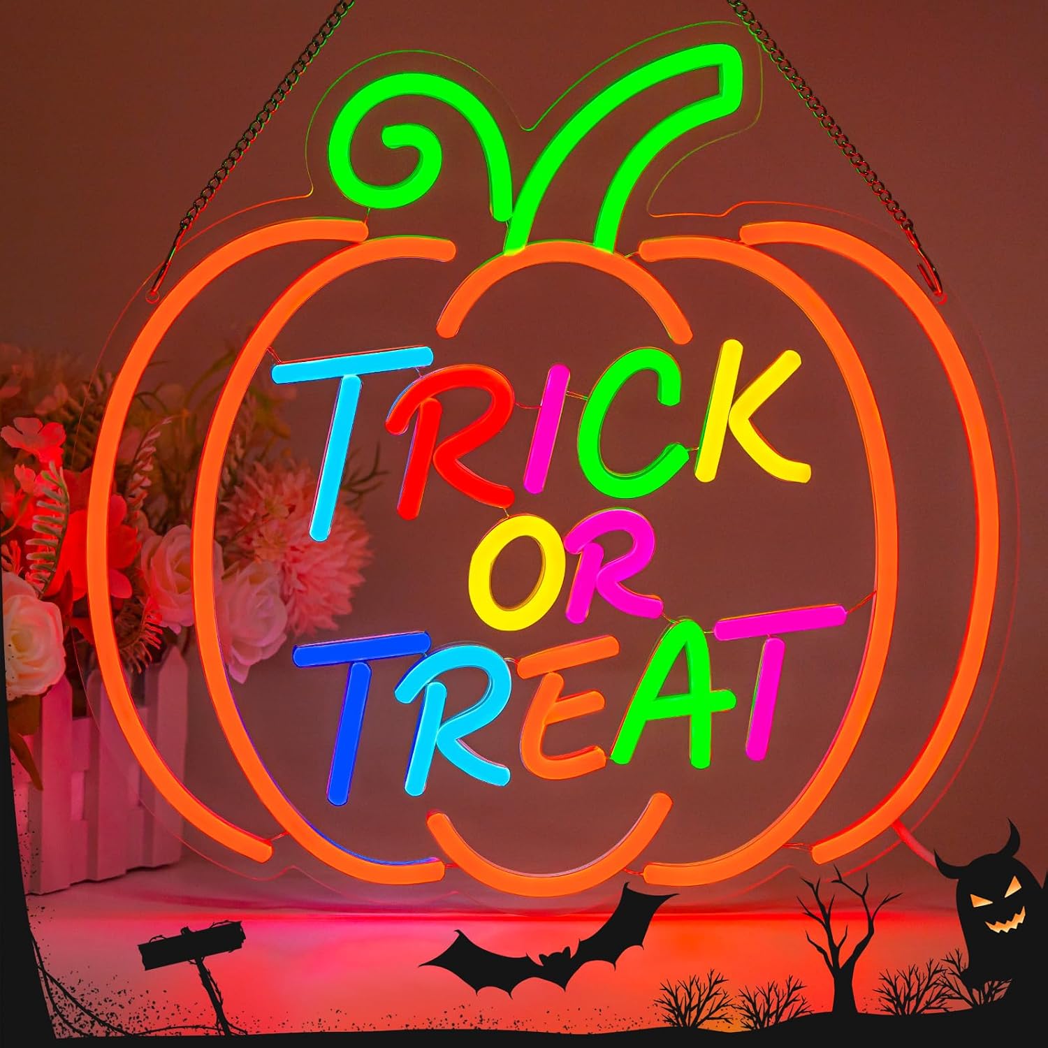 Home Decor Lighting Tricks - Trick Or Treat Pumpkin LED Neon