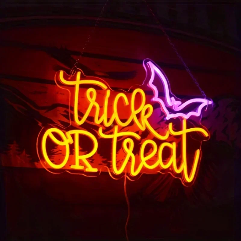 Trick or Treat Neon Sign Light - Home Decor Lighting Tricks ulasan dan harga