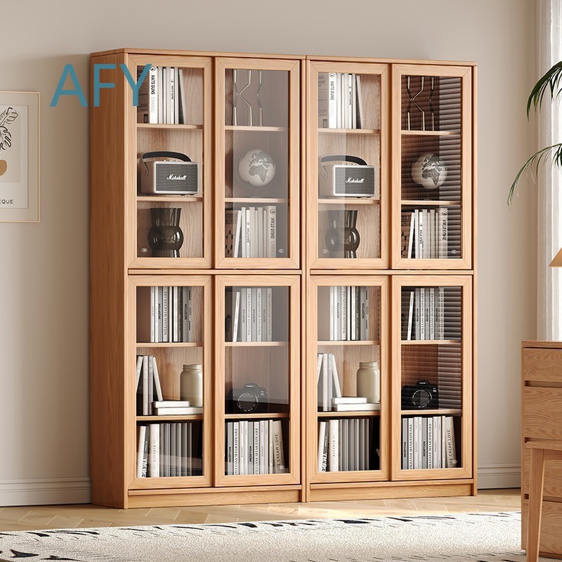 Solid Oak Bookcase with Slidin - Muji Home Storage ulasan dan harga