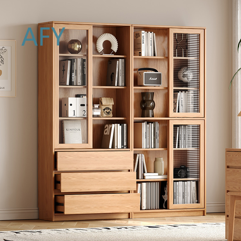 Solid Oak Bookcase with Slidin - Muji Home Storage ulasan dan harga
