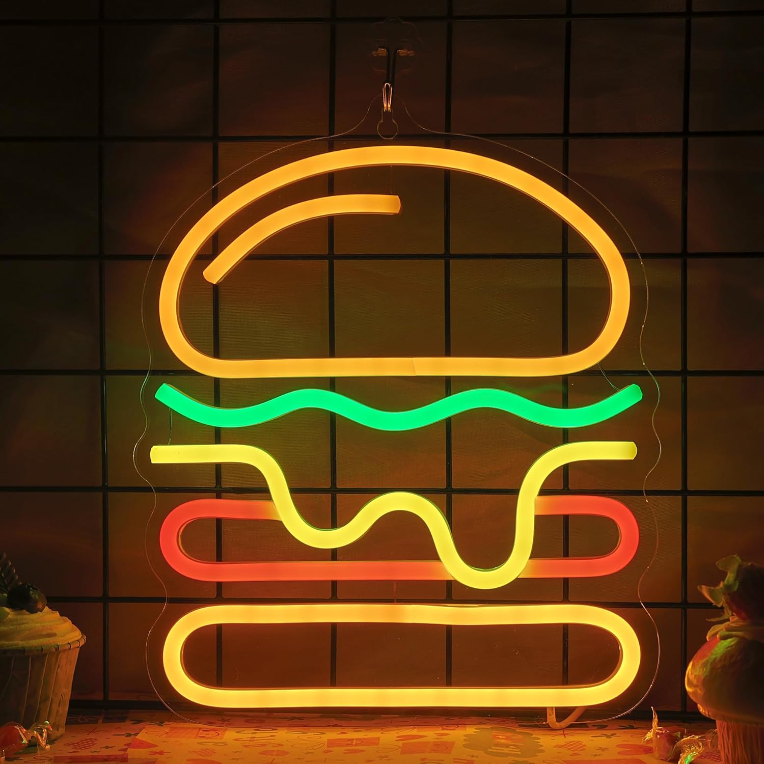Burger Neon Sign with Layered  - Lighting Decoration Ideas For Home ulasan dan harga