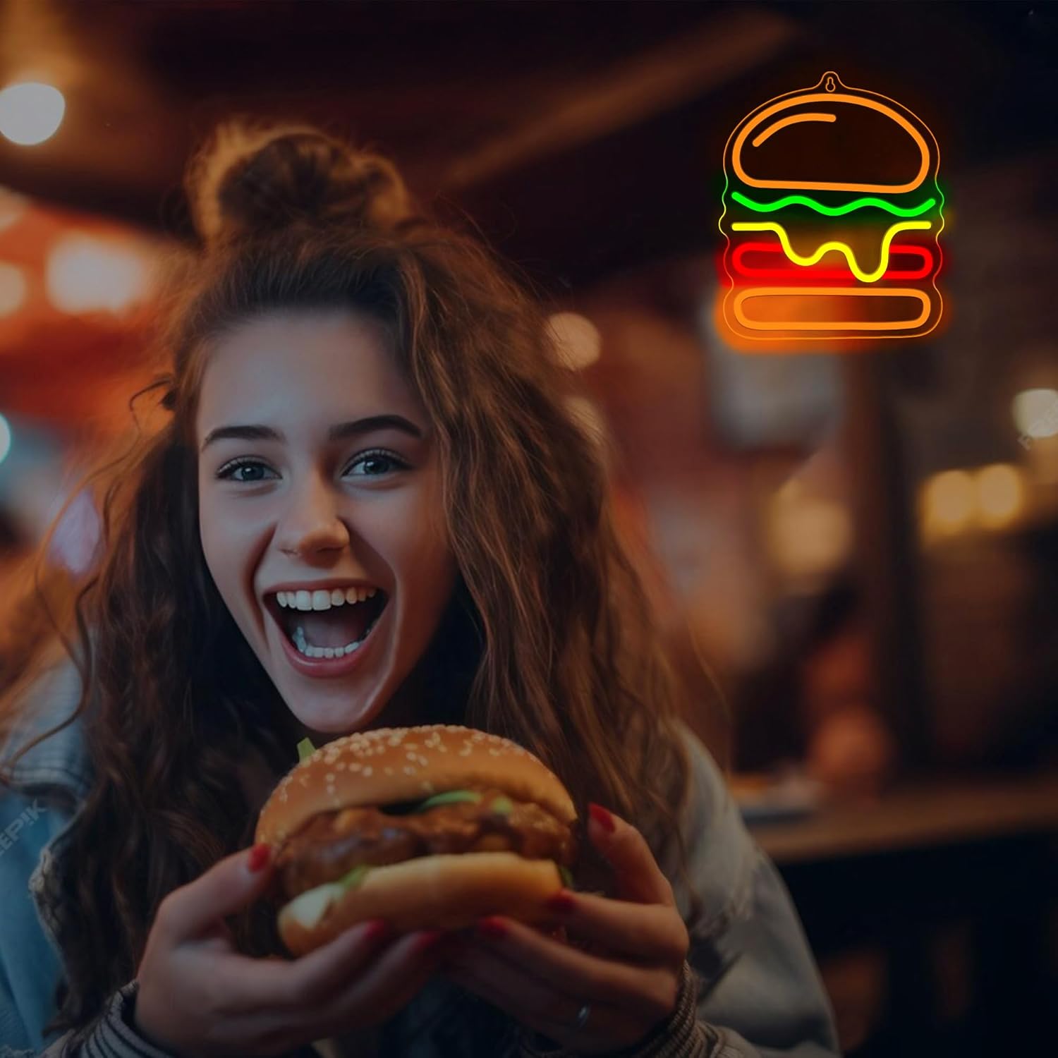 Burger Neon Sign with Layered  - Lighting Decoration Ideas For Home ulasan dan harga