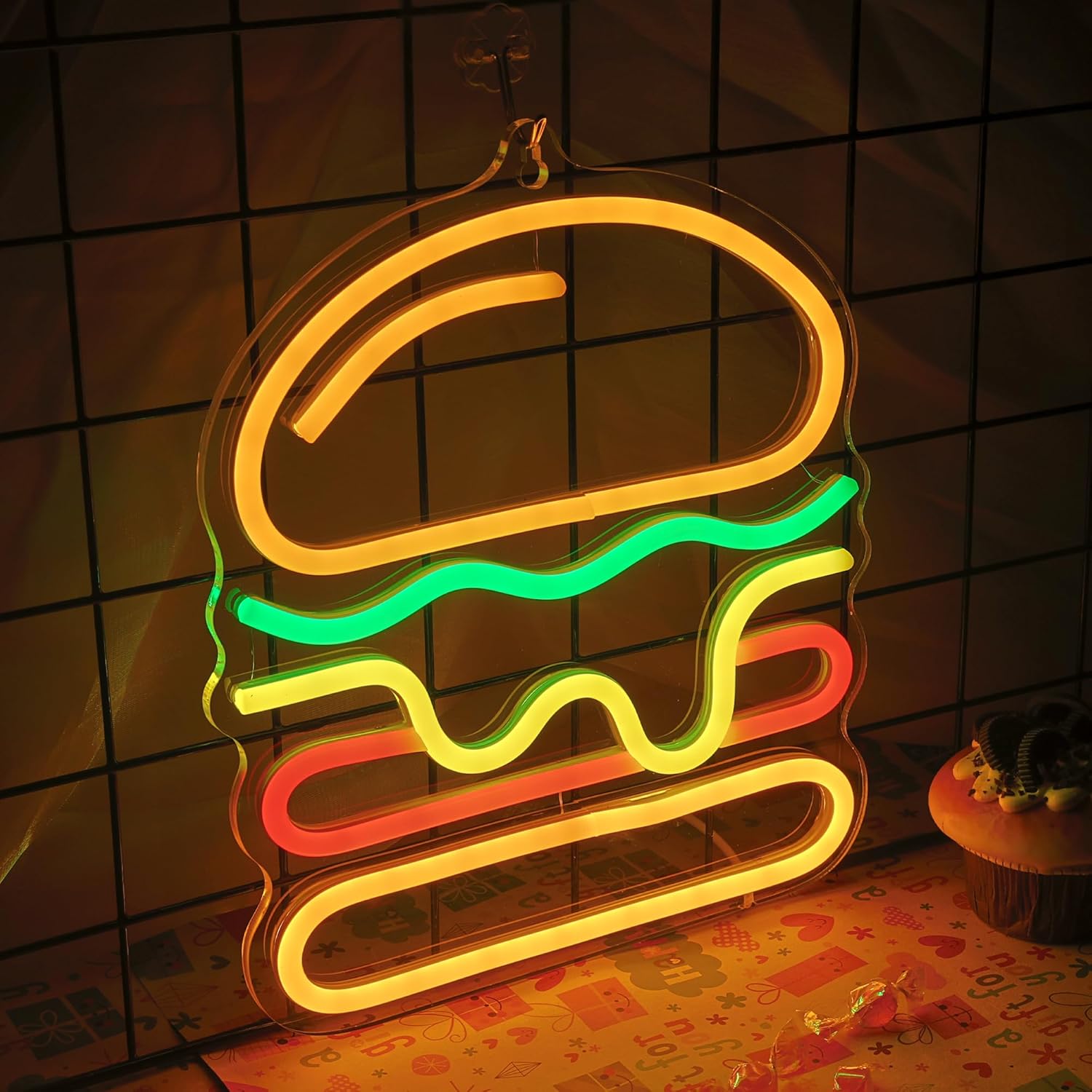 Burger Neon Sign with Layered  - Lighting Decoration Ideas For Home ulasan dan harga