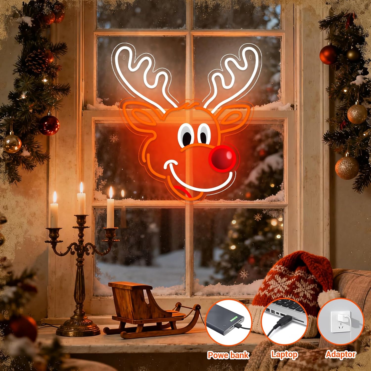 Cute Christmas Reindeer Neon S - Lighting Decoration Ideas For Home ulasan dan harga