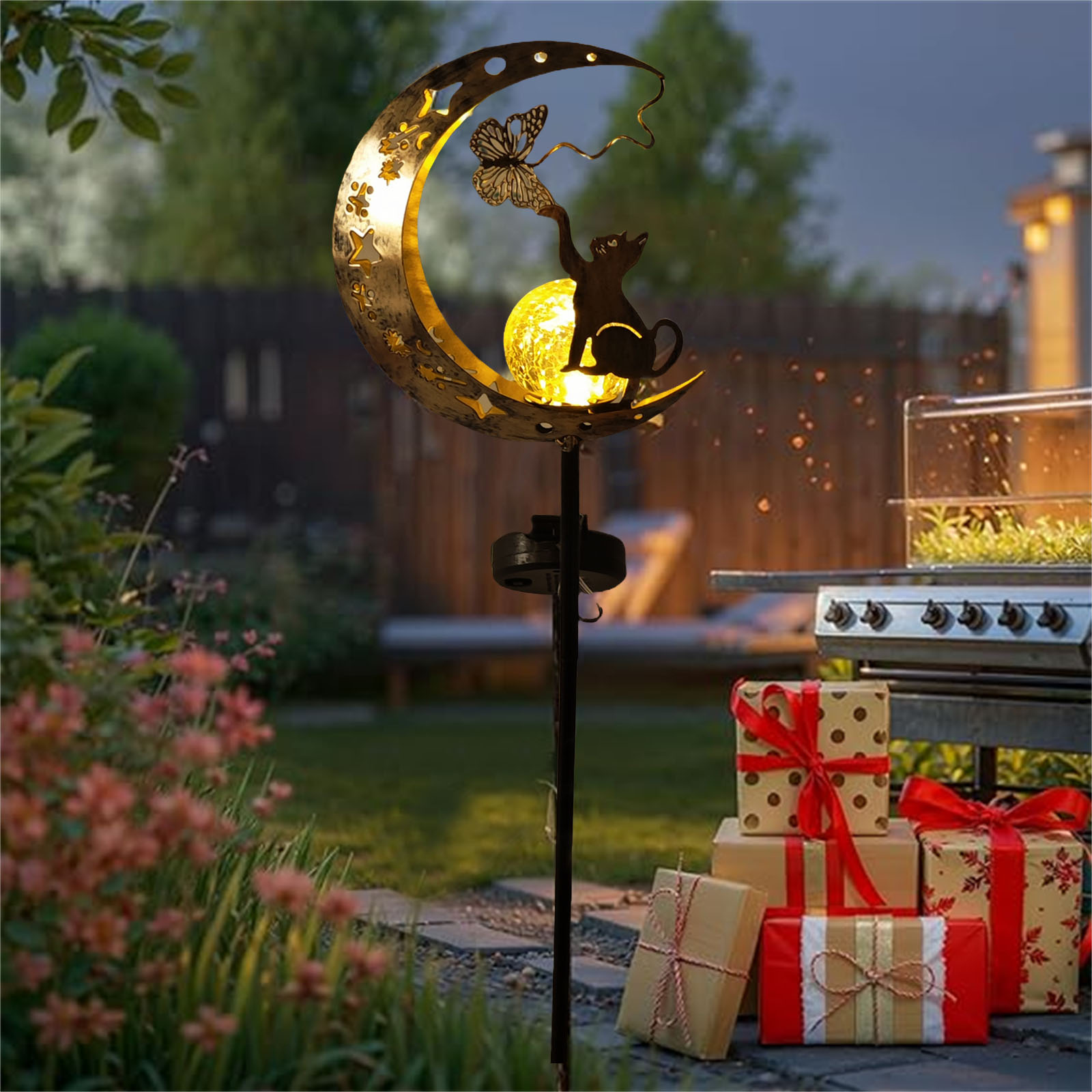 1 PC Cat Moon Solar Light Iron - Elements Lighting Decor ulasan dan harga